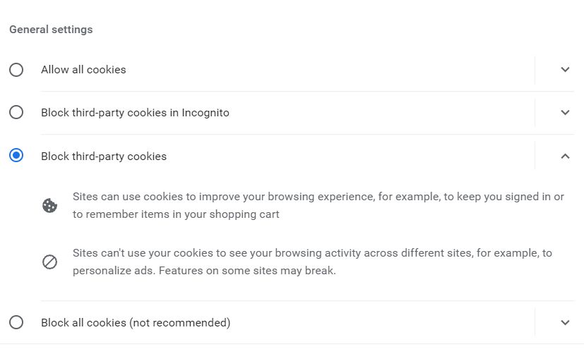 Blocking third-party cookies in Chrome